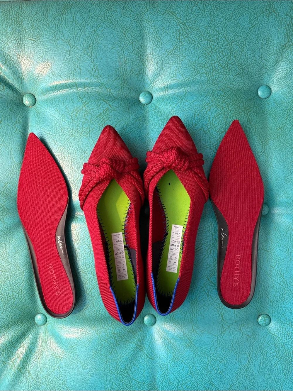 3 pair Rothy’s red and black knot points+ Desert Cat leopard flat washable 8.5